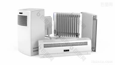 白色背景不同类型的家用电暖器